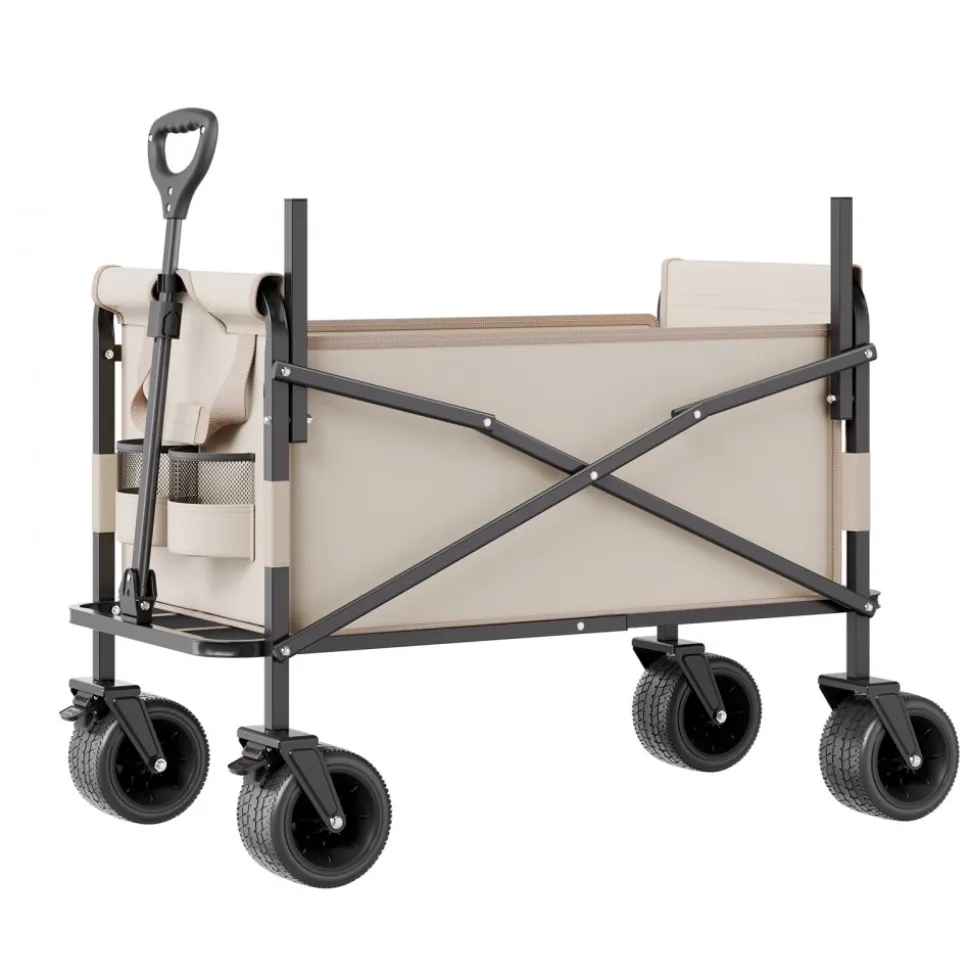 VEVOR Collapsible Folding Wagon, 550lb Load & 220L, 2 in 1 Foldable Wagon Cart Converts to Bench, Utility Wagon with Adjustable Handle, Outdoor Cart for Groceries Shopping, Camping, Gardening