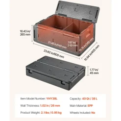 VEVOR Collapsible Insulated Food Warmer, 40 Qt Non-Electrical Thermal Carrier, Lightweight and High-rigidity EPP Hot Box, for Delivery, Transport, Catering BBQ Event, Keeps Warm/Cold 4 Hours (Gray)