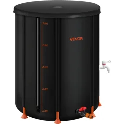 VEVOR Collapsible Rain Barrel, 53 Gallon Portable Rain Water Collection Barrel, 1000D PVC Rainwater Collection System, Garden Water Catcher Tank Storage Container with Spigot & Overflow Kit, Black