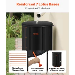 VEVOR Collapsible Rain Barrel, 100 Gallon Portable Rain Water Collection Barrel, 1000D PVC Rainwater Collection System, Garden Water Catcher Tank Storage Container with Spigot & Overflow Kit, Black