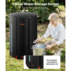 VEVOR Collapsible Rain Barrel, 100 Gallon Portable Rain Water Collection Barrel, 1000D PVC Rainwater Collection System, Garden Water Catcher Tank Storage Container with Spigot & Overflow Kit, Black