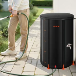 VEVOR Collapsible Rain Barrel, 66 Gallon Portable Rain Water Collection Barrel, 500D PVC Rainwater Collection System, Garden Water Catcher Tank Storage Container with Spigot & Overflow Kit, Black