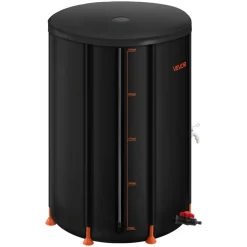 VEVOR Collapsible Rain Barrel, 66 Gallon Portable Rain Water Collection Barrel, 500D PVC Rainwater Collection System, Garden Water Catcher Tank Storage Container with Spigot & Overflow Kit, Black