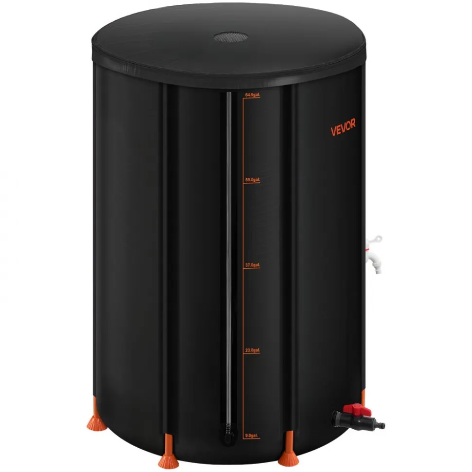VEVOR Collapsible Rain Barrel, 66 Gallon Portable Rain Water Collection Barrel, 500D PVC Rainwater Collection System, Garden Water Catcher Tank Storage Container with Spigot & Overflow Kit, Black