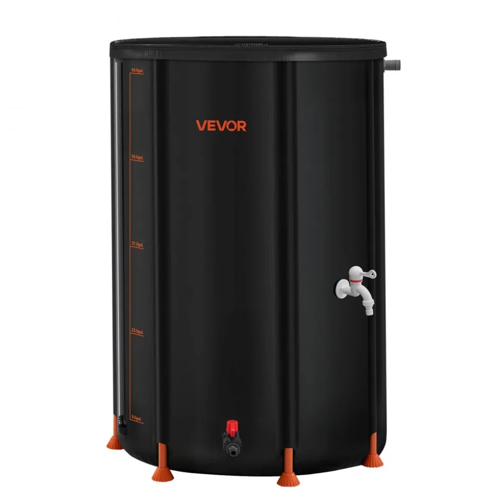 VEVOR Collapsible Rain Barrel, 66 Gallon Portable Rain Water Collection Barrel, 500D PVC Rainwater Collection System, Garden Water Catcher Tank Storage Container with Spigot & Overflow Kit, Black
