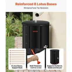 VEVOR Collapsible Rain Barrel, 66 Gallon Portable Rain Water Collection Barrel, 500D PVC Rainwater Collection System, Garden Water Catcher Tank Storage Container with Spigot & Overflow Kit, Black