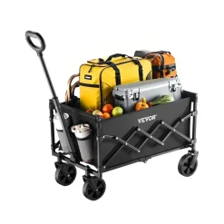 VEVOR Collapsible Wagon Carts, 120L & 225LBS Folding Wagons with All-Terrain Wheels, Heavy Duty Outdoor Utility Cart with Adjustable Handle, Portable Camping Cart for Beach Grocery Garden Black