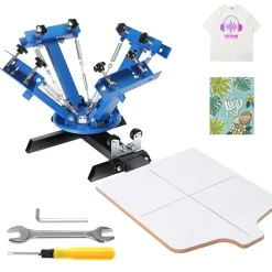VEVOR 4 Color 1 Station Screen Printing Machine, 21.2x17.7in / 54x45cm Screen Printing Press 360° Rotable Silk, Double-Layer Positioning Pallet for T-Shirt DIY Printing