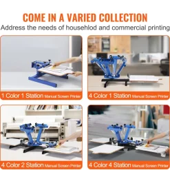 VEVOR 4 Color 1 Station Screen Printing Machine, 21.2x17.7in / 54x45cm Screen Printing Press 360° Rotable Silk, Double-Layer Positioning Pallet for T-Shirt DIY Printing