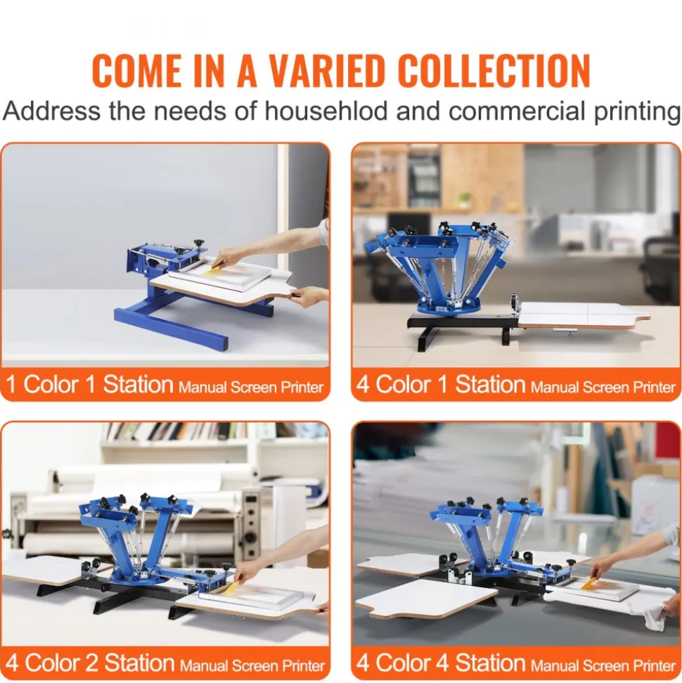 VEVOR 4 Color 1 Station Screen Printing Machine, 21.2x17.7in / 54x45cm Screen Printing Press 360° Rotable Silk, Double-Layer Positioning Pallet for T-Shirt DIY Printing