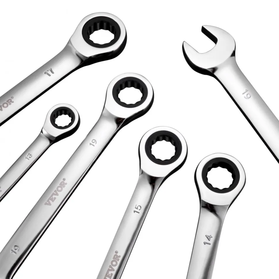 VEVOR Combination Wrench Set, 16-Piece Ratcheting Wrench Set with Organizer Rack, Cr-V Steel Wrench Set Metric 8 mm to 24 mm, Ideal for General Household, Garage, Workshop, Auto Repairs, Emergency