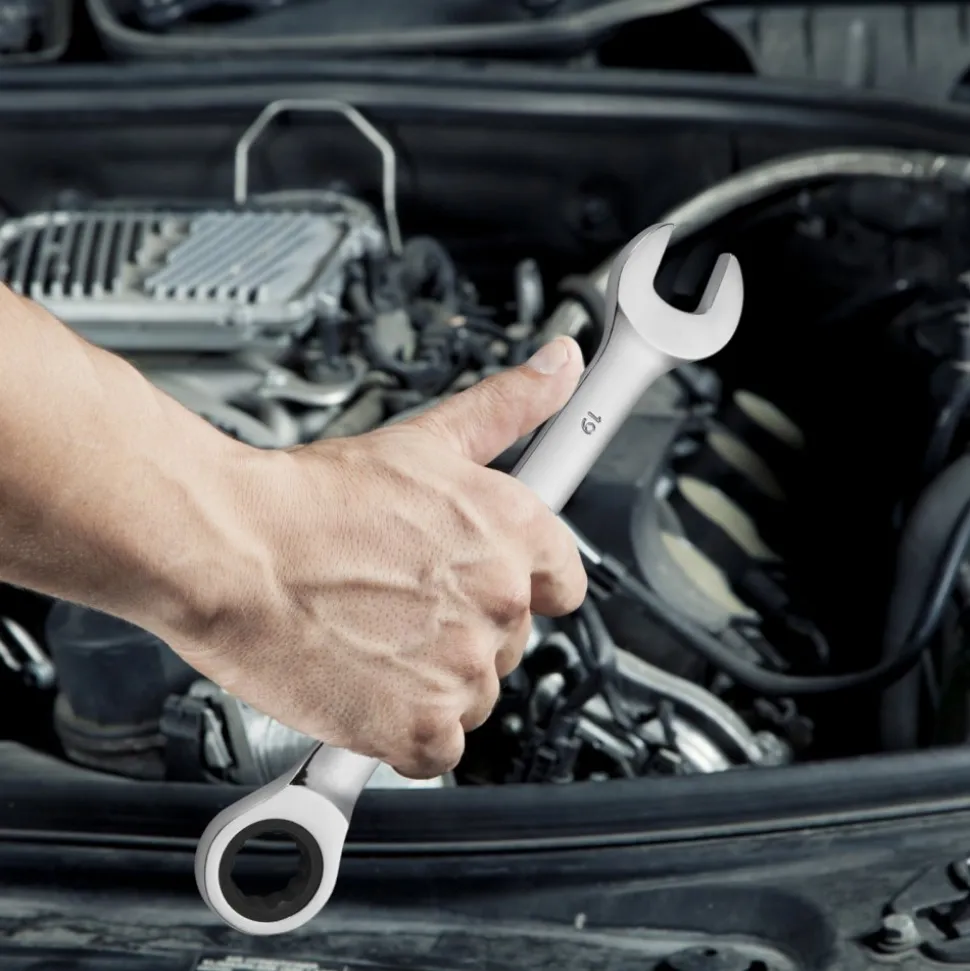VEVOR Combination Wrench Set, 16-Piece Ratcheting Wrench Set with Organizer Rack, Cr-V Steel Wrench Set Metric 8 mm to 24 mm, Ideal for General Household, Garage, Workshop, Auto Repairs, Emergency