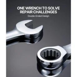 VEVOR Combination Wrench Set, 16-Piece Ratcheting Wrench Set with Organizer Rack, Cr-V Steel Wrench Set Metric 8 mm to 24 mm, Ideal for General Household, Garage, Workshop, Auto Repairs, Emergency