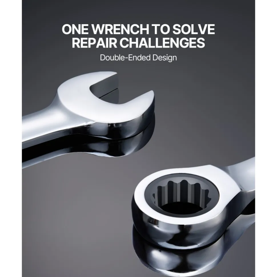 VEVOR Combination Wrench Set, 16-Piece Ratcheting Wrench Set with Organizer Rack, Cr-V Steel Wrench Set Metric 8 mm to 24 mm, Ideal for General Household, Garage, Workshop, Auto Repairs, Emergency
