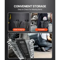 VEVOR Combination Wrench Set, 16-Piece Ratcheting Wrench Set with Organizer Rack, Cr-V Steel Wrench Set Metric 8 mm to 24 mm, Ideal for General Household, Garage, Workshop, Auto Repairs, Emergency