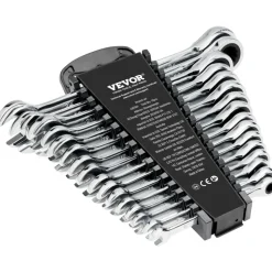 VEVOR Combination Wrench Set, 16-Piece Ratcheting Wrench Set with Organizer Rack, Cr-V Steel Wrench Set Metric 8 mm to 24 mm, Ideal for General Household, Garage, Workshop, Auto Repairs, Emergency