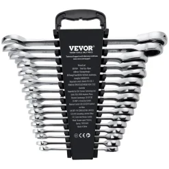 VEVOR Combination Wrench Set, 16-Piece Ratcheting Wrench Set with Organizer Rack, Cr-V Steel Wrench Set Metric 8 mm to 24 mm, Ideal for General Household, Garage, Workshop, Auto Repairs, Emergency