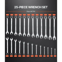 VEVOR Combination Wrench Set, 25-Piece Open End Wrench Set with Roll-up Pouch, Carbon Steel Wrench Set  Metric 6 mm to 32 mm, Ideal for General Household, Garage, Workshop, Auto Repairs, Emergency