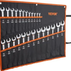 VEVOR Combination Wrench Set, 25-Piece Open End Wrench Set with Roll-up Pouch, Carbon Steel Wrench Set  Metric 6 mm to 32 mm, Ideal for General Household, Garage, Workshop, Auto Repairs, Emergency