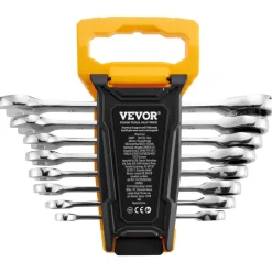 VEVOR Combination Wrench Set, 8-Piece Ratcheting Wrench Set with Organizer Rack, Cr-V Steel Wrench Set Metric 8 mm to 19 mm, Ideal for General Household, Garage, Workshop, Auto Repairs, Emergency