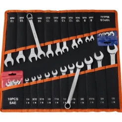 VEVOR Combination Wrench Set, 42-Piece SAE and Metric, 12-Point Box End and 15° Angled Open End Combination Wrenches with Roll Up Pouch, Carbon Steel, for General Household and Automotive Repairs