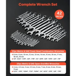 VEVOR Combination Wrench Set, 42-Piece SAE and Metric, 12-Point Box End and 15° Angled Open End Combination Wrenches with Roll Up Pouch, Carbon Steel, for General Household and Automotive Repairs