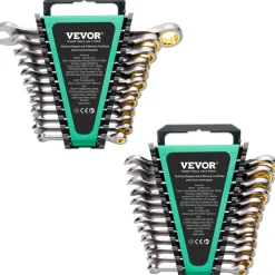 VEVOR Combination Wrench Set, 24-Piece Ratcheting Wrench Set with Organizer Rack, Cr-V Steel Wrench Set SAE 1/4