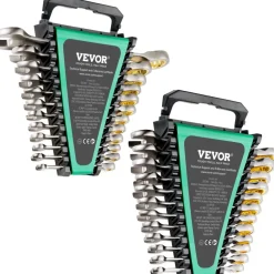 VEVOR Combination Wrench Set, 24-Piece Ratcheting Wrench Set with Organizer Rack, Cr-V Steel Wrench Set SAE 1/4