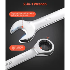 VEVOR Combination Wrench Set, 26-Piece SAE and Metric, 72 Teeth, Cr-V Steel Ratcheting Wrench Set, with Rack Organizer, Open End, Clear Size Labels, for General Household, Automotive Repairs, Silver