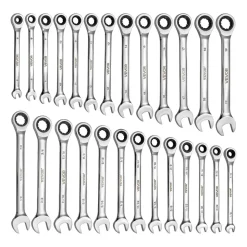 VEVOR Combination Wrench Set, 26-Piece SAE and Metric, 72 Teeth, Cr-V Steel Ratcheting Wrench Set, with Rack Organizer, Open End, Clear Size Labels, for General Household, Automotive Repairs, Silver