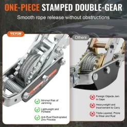 VEVOR Come Along Winch, 5 Ton (11,023 lbs) Pulling Capacity, 11.5 ft Steel Cable, 3 Hooks, Heavy Duty Ratchet Power Puller Tool with Dual Gears, Automotive Hoist Cable Puller Ideal for Vehicle Rescue