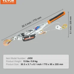 VEVOR Come Along Winch, 5 Ton (11,023 lbs) Pulling Capacity, 11.5 ft Steel Cable, 3 Hooks, Heavy Duty Ratchet Power Puller Tool with Dual Gears, Automotive Hoist Cable Puller Ideal for Vehicle Rescue