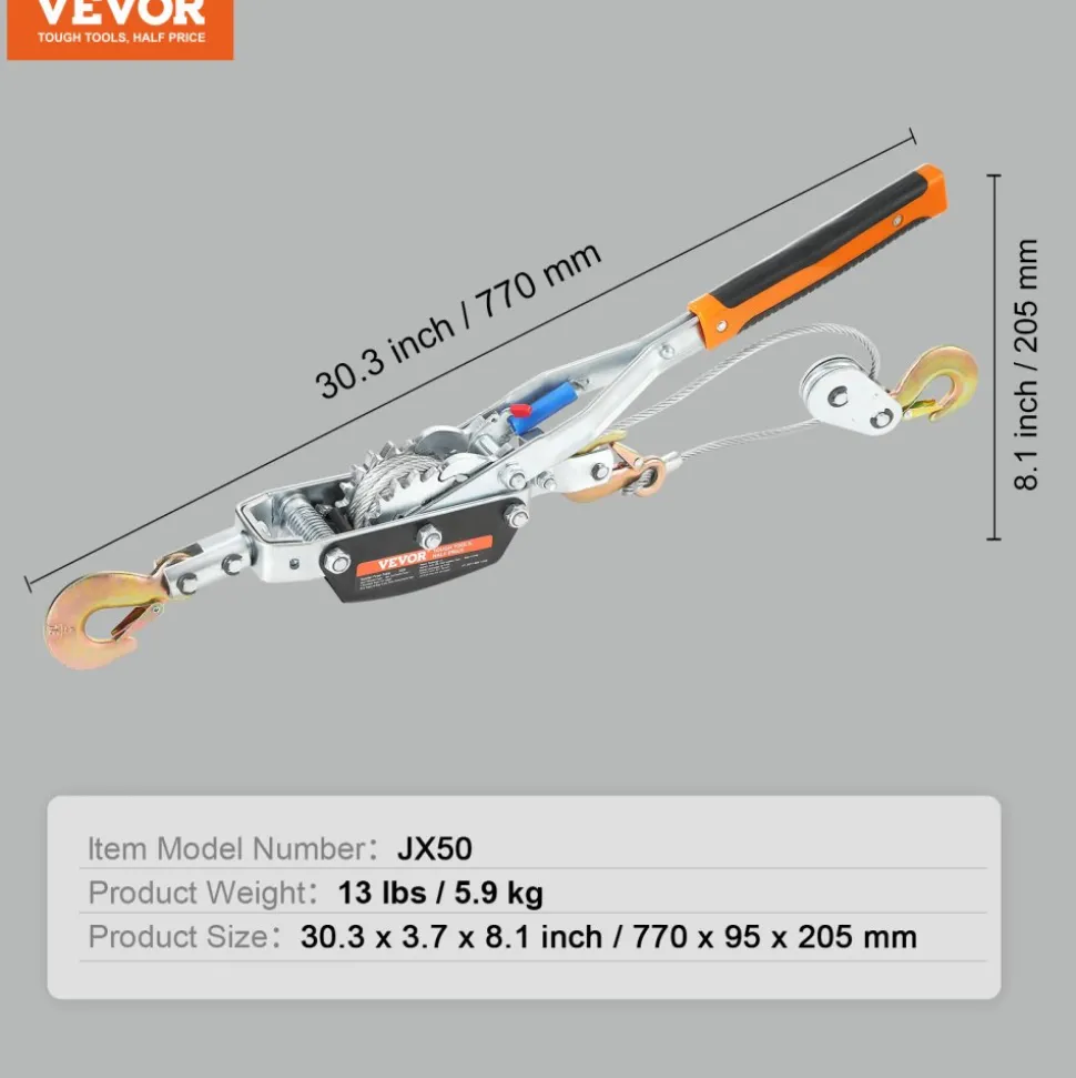 VEVOR Come Along Winch, 5 Ton (11,023 lbs) Pulling Capacity, 11.5 ft Steel Cable, 3 Hooks, Heavy Duty Ratchet Power Puller Tool with Dual Gears, Automotive Hoist Cable Puller Ideal for Vehicle Rescue