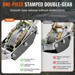 VEVOR Come Along Winch, 2 Ton (4,409 lbs) Pulling Capacity, 12 ft Steel Cable, 2 Hooks, Heavy Duty Ratchet Power Puller Tool with Dual Gears, Automotive Hoist Cable Puller Ideal for Vehicle Rescue