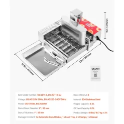 VEVOR Commercial Automatic Donuts Machine, 6 Rows Donuts Making Equipment, 360 pcs/hour Electric High Power Doughnut Maker, Stainless Steel Frying Auto Fryer, with Intelligent Control
