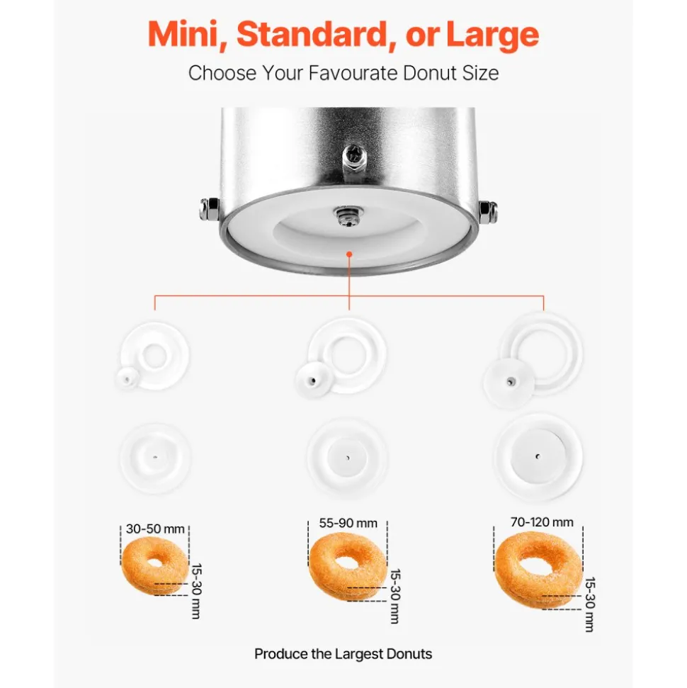 VEVOR Commercial Automatic Donuts Machine, Single Row Donuts Making Equipment, 90 pcs/hour Electric High Power Doughnut Maker, Stainless Steel Frying Auto Fryer, with 3 Size Molds, Auto Counting