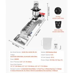 VEVOR Commercial Automatic Donuts Machine, Single Row Donuts Making Equipment, 90 pcs/hour Electric High Power Doughnut Maker, Stainless Steel Frying Auto Fryer, with 3 Size Molds, Auto Counting