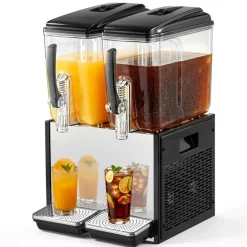 VEVOR Commercial Beverage Dispenser, 3 Tanks 10 L / 10.6 QT Per Tank Juice Dispenser, 440W Stainless Steel Ice Tea Drink Machine with 45°F-54°F Cooling Temperature, for Cold Drink Restaurant Bar Party