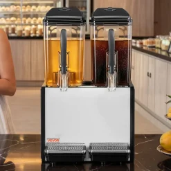 VEVOR Commercial Beverage Dispenser 2 Tanks 12 L / 12.7 QT Per Tank, Stainless Steel Juice Dispenser, Ice Tea Drink Machine with 45℉ to 54℉ Cooling Temperature, for Cold Drink Restaurant Bar Party