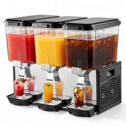 VEVOR Commercial Beverage Dispenser, 3 Tanks 12 L / 12.7 QT Per Tank Juice Dispenser, 370W Stainless Steel Ice Tea Drink Machine with 45°F-54°F Cooling Temperature, for Cold Drink Restaurant Bar Party