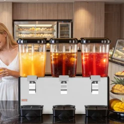 VEVOR Commercial Beverage Dispenser, 3 Tanks 12 L / 12.7 QT Per Tank Juice Dispenser, 370W Stainless Steel Ice Tea Drink Machine with 45°F-54°F Cooling Temperature, for Cold Drink Restaurant Bar Party