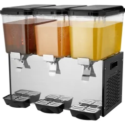 VEVOR Commercial Beverage Dispenser, 3 Tanks 18 L / 19 QT Per Tank Juice Dispenser, 512W Stainless Steel Ice Tea Drink Machine with 45°F-54°F Cooling Temperature, for Cold Drink Restaurant Bar Party