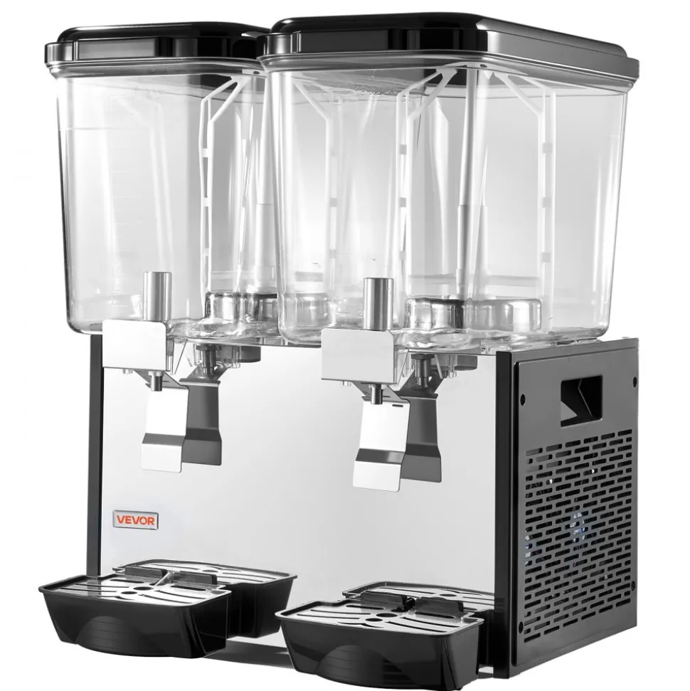 VEVOR Commercial Beverage Dispenser 2 Tanks 18 L / 19 QT Per Tank, Stainless Steel Juice Dispenser, Ice Tea Drink Machine with 45℉ to 54℉ Cooling Temperature, for Cold Drink Restaurant Bar Party
