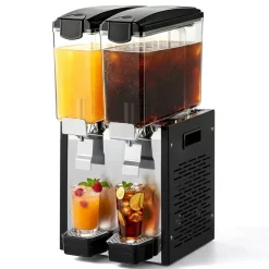 VEVOR Commercial Beverage Dispenser 2 Tanks 10 L / 10.6 QT Per Tank, Stainless Steel Juice Dispenser, Ice Tea Drink Machine with 45℉ to 54℉ Cooling Temperature, for Cold Drink Restaurant Bar Party
