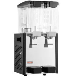 VEVOR Commercial Beverage Dispenser 2 Tanks 10 L / 10.6 QT Per Tank, Stainless Steel Juice Dispenser, Ice Tea Drink Machine with 45℉ to 54℉ Cooling Temperature, for Cold Drink Restaurant Bar Party