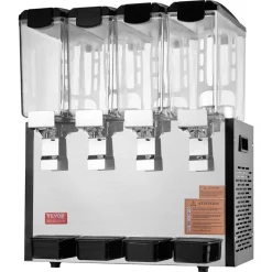 VEVOR Commercial Beverage Dispenser, 4 Tanks 10 L / 10.6 QT Per Tank Juice Dispenser, 430W Stainless Steel Ice Tea Drink Machine with 45°F-54°F Cooling Temperature, for Cold Drink Restaurant Bar Party