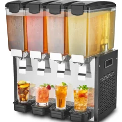 VEVOR Commercial Beverage Dispenser 3 Tanks 10 L / 10.6 QT Per Tank, Stainless Steel Juice Dispenser, Ice Tea Drink Machine with 45℉ to 54℉ Cooling Temperature, for Cold Drink Restaurant Bar Party