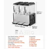 VEVOR Commercial Beverage Dispenser 3 Tanks 12 L / 12.7 QT Per Tank, Stainless Steel Juice Dispenser, Ice Tea Drink Machine with 45℉ to 54℉ Cooling Temperature, for Cold Drink Restaurant Bar Party
