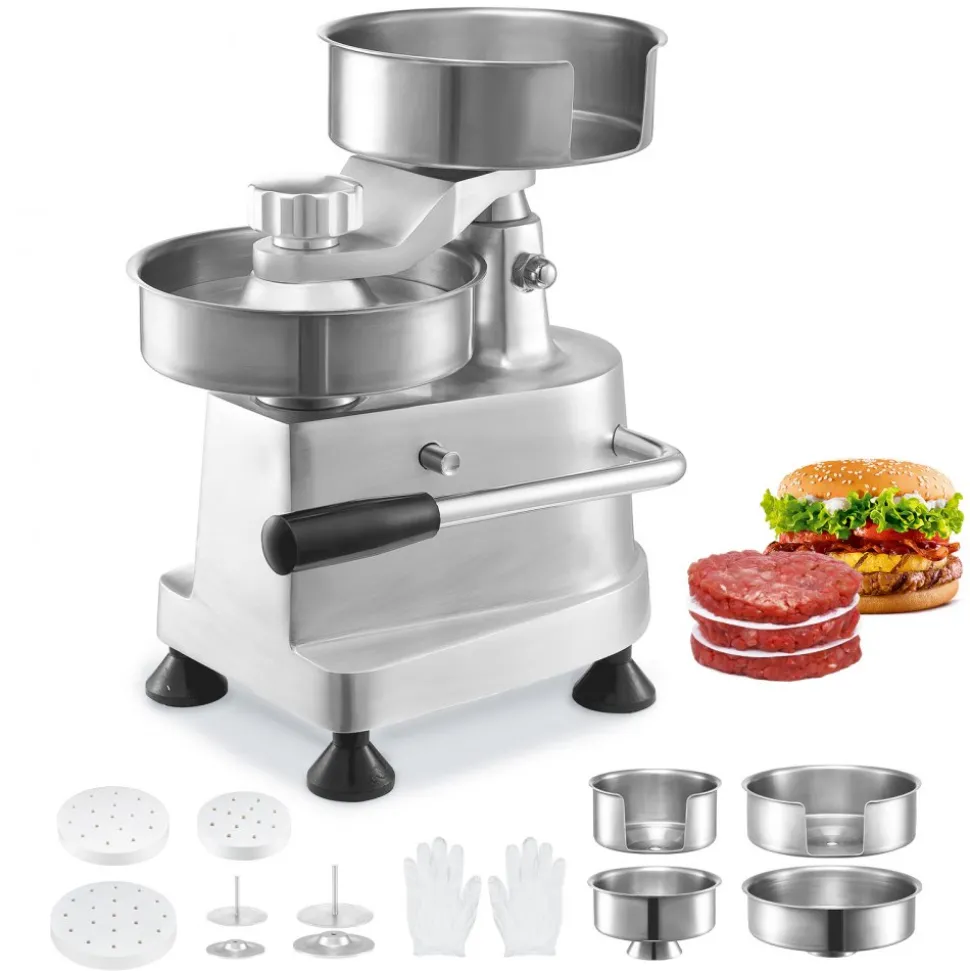 VEVOR Commercial Burger Patty Maker, Hamburger Beef Patty Maker with 3 Convertible Mold(4/5/6-inch), Heavy Duty Stainless Steel Burger Press Machine, Meat Forming Processor with 1500 Pcs Patty Papers