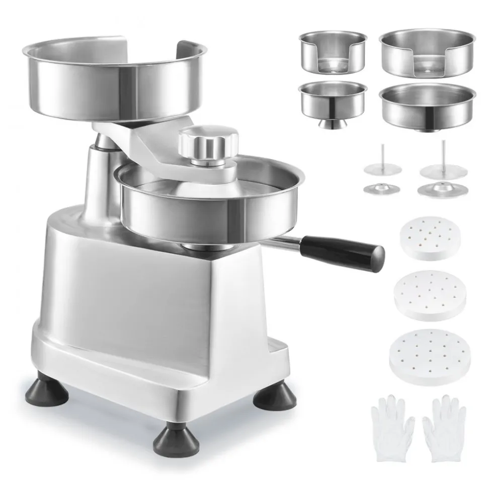 VEVOR Commercial Burger Patty Maker, Hamburger Beef Patty Maker with 3 Convertible Mold(4/5/6-inch), Heavy Duty Stainless Steel Burger Press Machine, Meat Forming Processor with 1500 Pcs Patty Papers